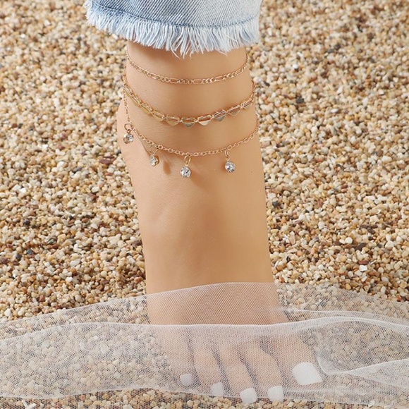 Trailing Heart 3 Piece Anklet, Foot Jewelry - Picture 2 of 4